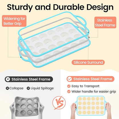 Silicone Mini Muffin Pan With Metal Reinforced Frame - 24 Cups Durable Silicone Cupcake Pan for Muffin, Cupcakes, BPA Free and Dishwasher Safe - 2 Piece Blue