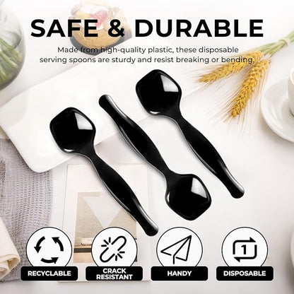 18 Count Disposable Black Plastic Serving Spoons for Buffet, Large Serving Spoons Heavy Duty Disposable Serving Utensils for Catering Wedding Holiday Party Events (Black, 18pcs spoons)