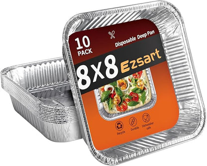 Aluminum Pans 8x8-10 Pack Disposable Foil Pans, Heavy Duty Aluminum Roasting Trays for Baking, Cooking, Heating, Storing, Prepping Food