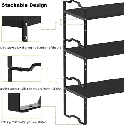 Expandable Shelf for Cabinet Organizer Adjustable Stackable Spice Rack at Kitchen and Bathroom more, Counter Countertop Cupboard Organization Pantry Storage(MEDIUM/2PACKS/BLACK)