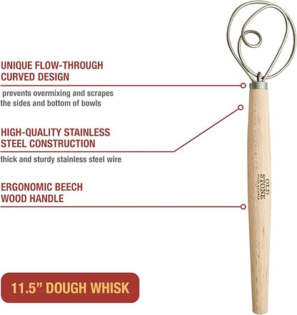 Old Stone Danish Dough Whisk for Bread Baking, Sourdough, and Pizza Dough, Dutch Whisk, Made in Poland, 11.5-Inch
