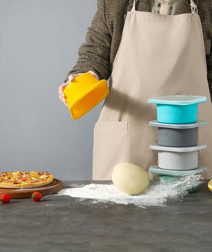 Stackable Silicone Artisan Pizza Dough Proofing Proving Containers with Lids-5pack-500ml portion (Yellow)