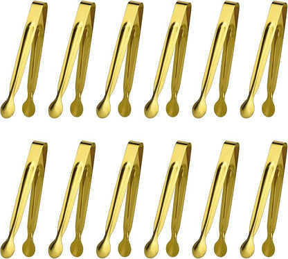 Small Serving Tongs,Ice Tongs,Sugar Tongs,Kitchen Tiny Tongs for Appetizers,Golden,12 PCS(6.3 Inch)
