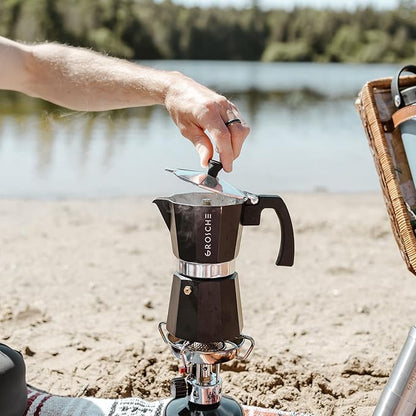 GROSCHE Milano Stovetop Espresso Maker Moka Pot 3 espresso Cup - 5 oz, Black - Cuban Coffee Maker Stove top coffee maker Moka Italian espresso greca coffee maker brewer percolator
