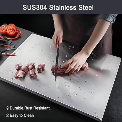 304 Stainless Steel Cutting Board – Stainless Steel Kitchen Chopping Boards Non-Slip, Dishwasher Safe – Ideal for Meat, Vegetables, Fruits, Bread & Baking – Commercial & Home Use (23.6 * 15.7in)
