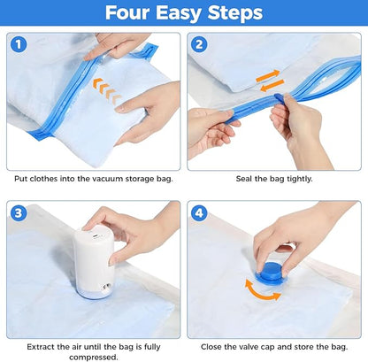 15 Pack Travel Vacuum Storage Bags with USB Electric Pump, Combo Space Saver Vacuum Seal Bags for Clothing Travel Vaccine Sealed Storage Bag for Comforters Blankets Clothes Suitcase, Clear