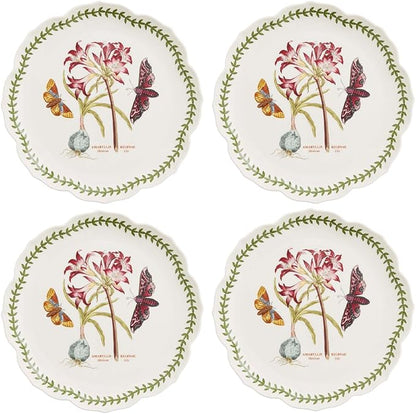 Portmeirion Botanic Garden Lotus Blossom Dinner Plates, Set of 4 - Mexican Lily Porcelain Plates with Butterfly Motif, 11.25" Floral Shape for Dining or Display - Oven, Microwave & Dishwasher Safe