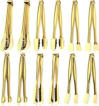 CHENGU 12 Pack Stainless Steel Tongs 6 Inches Food Serving Clip Kitchen Cooking Tongs High Heat Resistant Clips for Non Stick Cooking Grip for Ribs, Steak and Grill Salad