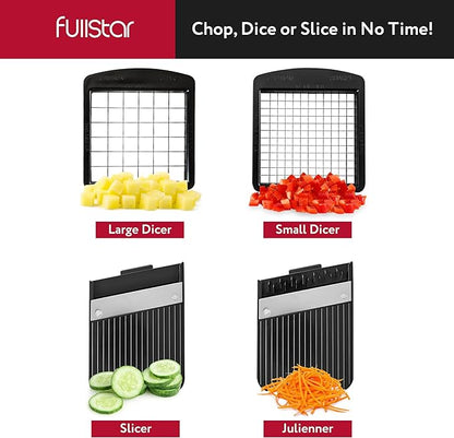 Fullstar All-in-1 Vegetable Chopper and Mandoline Slicer for Kitchen - Cheese Grater, French Fry Cutter, Cheese Slicer - Bonus Handheld Spiralizer Included (4 in 1, Black/White)