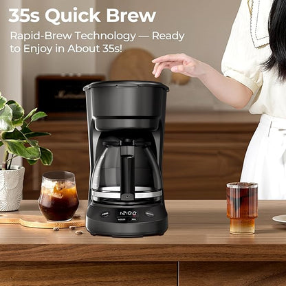 Small 5-Cup Coffee Maker with 24h Programmable Timer, Drip Coffee Machine with Food-grade BPA-free Glass Carafe, 2h Keep Warm with Auto Shut-off, Delay Brew, 25oz Water Tank, Compact for Home/RV