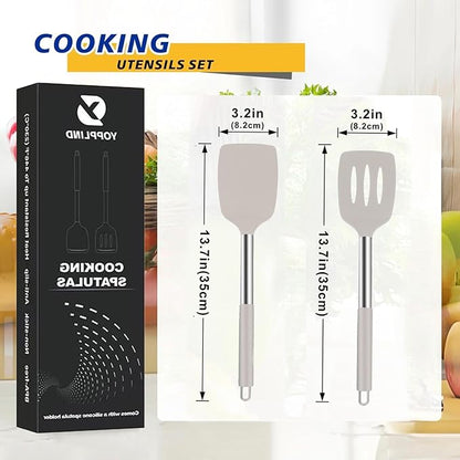 3Piece Silicone Spatula Set, Heat-Resistant, Non-Stick Kitchen Spatulas, BPA-Free, for Eggs, Pancakes, Fish, Woks, Includes Multifunctional shelf spoon pad (khaki)