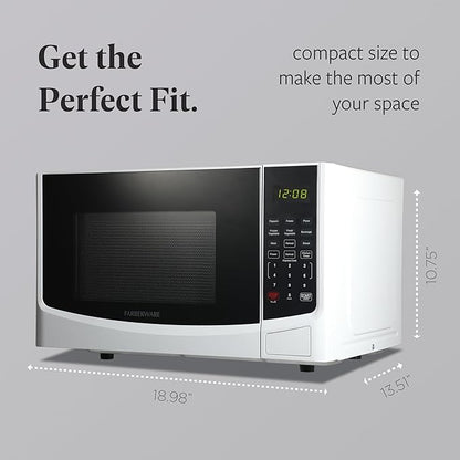 Farberware 0.9 Cu. Ft. Countertop Microwave Oven – 900W Power, Auto Cook Settings, Defrost, and Safety Lock – White