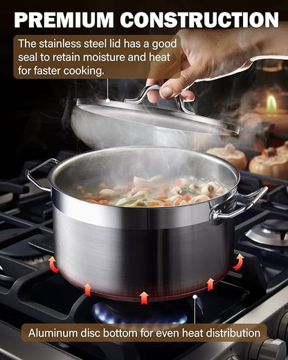 Cooks Standard Dutch Oven Casserole with Lid, 9 Quart Professional Stainless Steel Stockpots, Silver