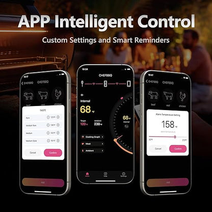 Wireless Meat Thermometer Digital 800FT Long Range Food Thermometer with Bluetooth Thinner Meat Probe for Remote Temp Monitoring of BBQ, Oven, Grill, Smoker, Air Fryer, iOS & Android App