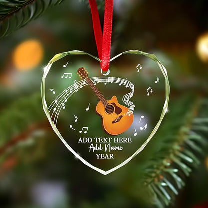 Customized Guitar Christmas Glass Ornaments, Personalized Guitar Player Xmas Ornament with Text Name & Year, 2025 Christmas Ornament Gift for Guitarist Teacher, Instrument Xmas Tree Decor