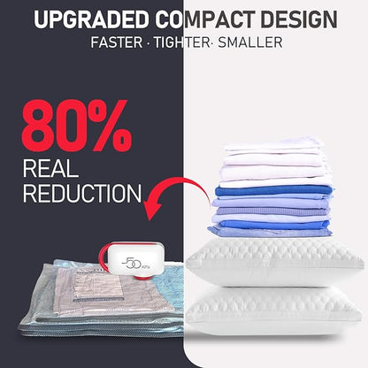 VMstr 15 Pack Travel Vacuum Storage Bags With High Pressure Electric Pump(DC Power), Compression Sealing for Clothes and Clothing Luggage Suitcase Packing, Carry-on Travel Size