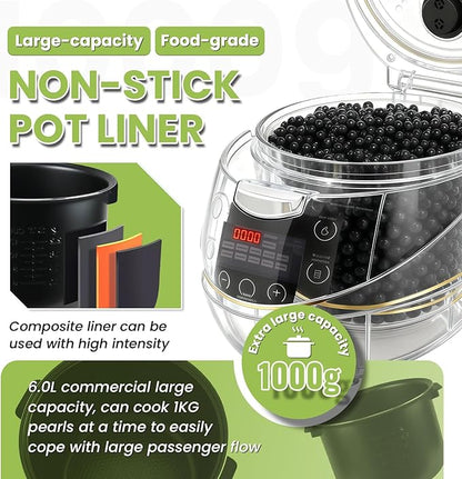 6L Boba Maker Machine, Automatic Commercial Boba Cooker with Even Heat Distribution, Intelligent Tapioca Cooker, for Milk Tea Stores Restaurants Dessert Stores Lounge Bars