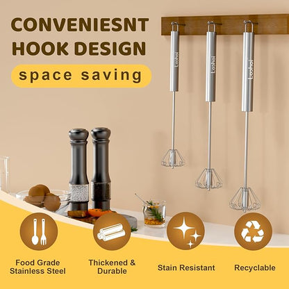 2025 New Upgraded Stainless Steel Semi-Automatic Whisk - Easy to Use Whizzy Whisk,Versatile Wisker Tool for Cooking,Kitchen Essential Egg Beater for Baking,Whisking,Beating & Stirring (10in）