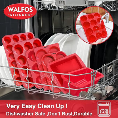 Walfos Silicone Mini Bread Baking Pan 6 Cavities Non-Stick Silicone Mini Loaf Pans 2 Pieces Food Grade Baking Mold For Bread, Cakes, Muffin, Dough, Easy Pop Out and Dishwasher Safe