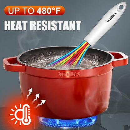 Walfos Whisk,5+7+9+11in Silicone Whisks for Cooking,Rainbow Wisk for Non-Stick Cookware,Balloon Egg Whisks Perfect for Blending,Baking,Beating,Minxing.BPA Safe and Dishwasher safe.Colorful 4pcs.