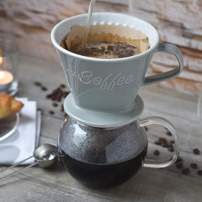 Creano XXL Porcelain Coffee Dripper Stone Grey - Ceramic Cone Brewer - Pour Over Coffee Maker - Filter Size 4 - huge and heavy quality 800gr/28oz - 6 Colours availeble