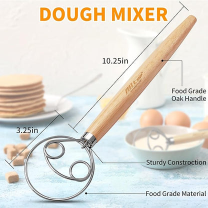 ALLTOP Danish Dough Whisk - Ultimate Dutch Mixer Hand Utensil with Stainless Steel Dough Hook - Essential Sourdough Stirring Stick for Perfect Bread Making Tool