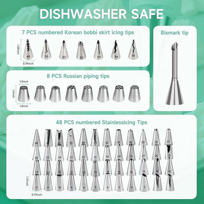 Cake Decorating Kit,137pcs Cake Decorating Supplies with Cake Turntable for Decorating,Pastry Piping Bag,Russian Piping Tips Baking Tools, Cake Baking Supplies for Beginners(Green)