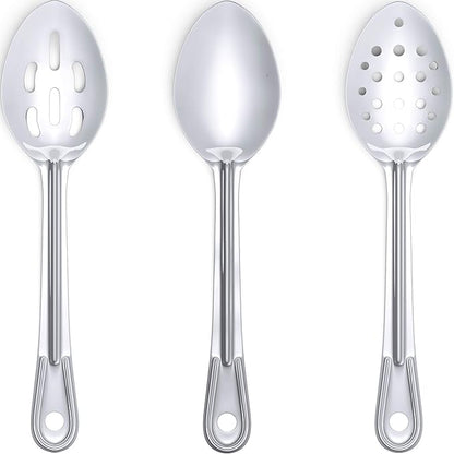 Super Strong, Ergonomic 11 in Serving Spoon 9 Pk. Big, Stainless Steel Spoons for Cooking, Baking, Stirring and Basting. Best Kitchen Flatware for Buffet and Banquet Service in Restaurants and at Home
