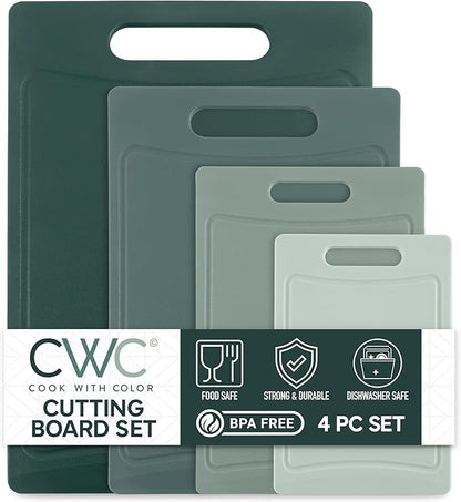 COOK WITH COLOR Non-Slip Cutting Board Set – Kitchen Essentials with Easy Grip Handle for Meat, Veggies, and Fruits, 4 Cutting Boards, Mint