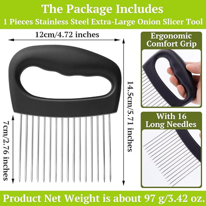 Suuker Extra-Large Onion Holder for Slicing, Onion Chopper Vegetable Cutter, Large Tomato Slicer with 16 Long Needles, Stainless Steel Meat Tenderizer Tool, Food Slicer Guide Kitchen Gadgets
