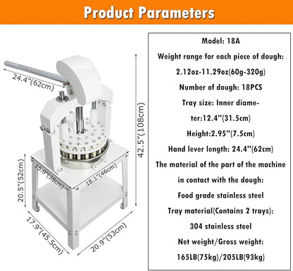 INTSUPERMAI Dough Divider Cutter Machine 40pcs Dough Divider and Rounder Machine Manual Dough Lump Spacer Machine 0.95oz-5.08oz(27g-144g) Weight of Cut Dough for Bakery