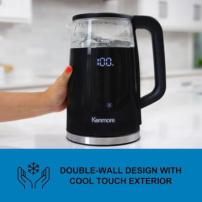 Kenmore Electric Kettle - 1.7 Liter Cordless Digital Chauffe-eau, Instant Pot Tea Kettle, Preset Temperature Control, Automatic Shut- Off, Cool Touch, Hot Water Boiling Heater, Black