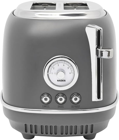 Haden Chelsea 2 Slice Wide Slot Toaster with Adjustable Browning Control, Grey & Chrome