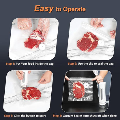Vacuum Sealer with 10 Bags, Handheld Sealer with Visible Water Tank, Portable for 6X Freshness, Sous Vide & Kitchen Storage