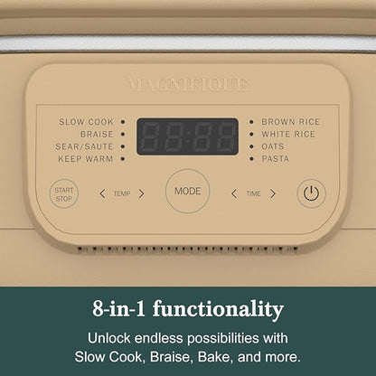 4 Quart Programmable Slow Cooker with Flexible Easy Programming, 8-in-1 Claypot Multi Cooker, Removable Crock, Nonstick, Oven Safe Pot to 450°F, Brown