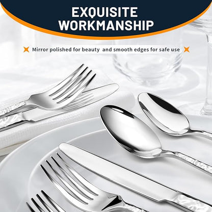 Silverware Set, 40 Piece Premium Stainless Steel Flatware Set for 8, Heavy Duty Silverware Cutlery Sets with Wavy Patterns, Spoons and Forks Set, Mirror Polished, Dishwasher Safe
