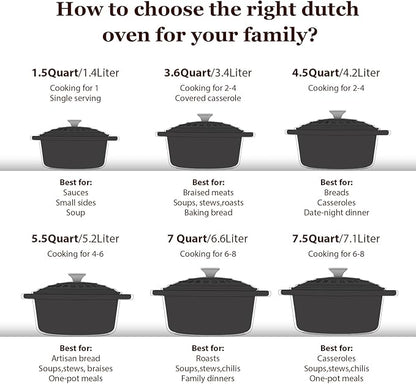 Overmont Enameled Cast Iron Dutch Oven - 5.5QT Pot with Lid Cookbook & Cotton Potholders - Heavy-Duty Cookware for Braising, Stews, Roasting, Bread Baking Graphite Gray