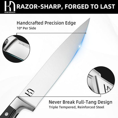Knife Set, 15 Pcs Kitchen Knife Block Set, Enduring Razor-Sharp Japanese High Carbon Stainless Steel Chef Knife Set with Block and Sharpener, Premium Knives Set for Kitchen, Black Natural Wood