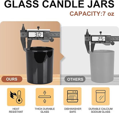 Thick Candle Jars for Making Candles 12 Pcs, 7 OZ Empty Jars with Wood Lids for Candle Making, Sample Container, Light Black
