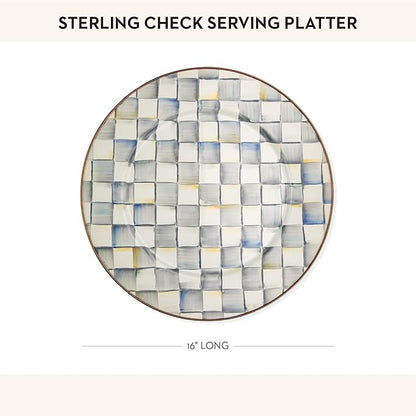 MACKENZIE-CHILDS Enamel Serving Platter, Decorative Serving Platter for Food, 16 Inches, Gray-and-White Sterling Check
