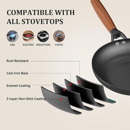 YUTANN 8 Inch Cast Iron Skillet, Pre-Seasoned Frying Pan with Diamond-Textured for Oil-Saving Cooking, Nonstick & Non-Toxic, PFAS/PFOA-Free, Easy to Clean