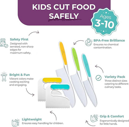 TOVLA JR. Kids' Cutting Set | Montessori Safe Kitchen Knives for Cooking| Kitchen Safety for Toddlers | Boost Confidence and Encourage Picky Eaters