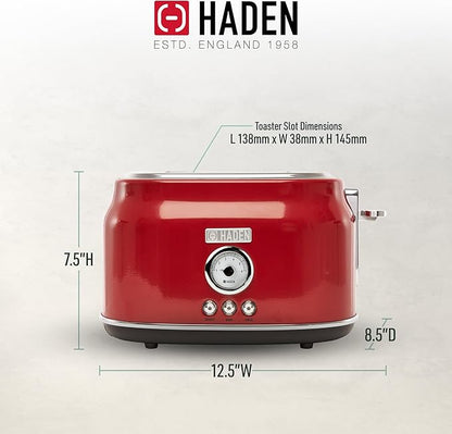 Haden Dorset 2 Slice Wide Slot Stainless Steel Toaster with Adjustable Browning Control & Non-Slip Feet, Rectory Red