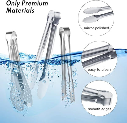 12 Pack Premium Small Serving Tongs, Dmoera Mini Stainless Steel Appetizer Tongs, 5.1Inch(12.7cm)