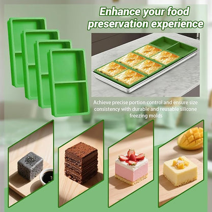 4-Piece Green Silicone Freezer Molds & Trays, Silicone Tray Dividers for Medium/Small Harvest Right Trays, Ideal for Freeze Drying Food Storage