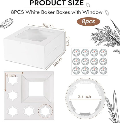 JCD 8 Packs 1+5 Cupcake Box Combo with Clear Window,1 small Cake and 5 Cupcakes Box with insert and Stickers, for Family Birthday Party Mother's day (1+5/8pcs)