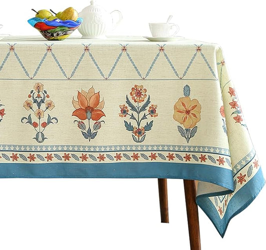 ISAENNE Designer Linen Floral Long Rectangle Tablecloth,Light Green Farmhouse Durable Table Cloth,Washable Decor Tablecloths for Dining Kitchen Thanksgiving Christmas,63"*94"-Floralsea B