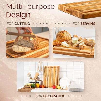 Yes4All Durable Teak Cutting Boards for Kitchen, [20''L x 15''W x 1.5” Thick] Large Edge Grain Cutting Board, Pre Oiled Wood Cutting Boards, Thick Chopping Board w/Juice Grooves and Easy Grip Handle