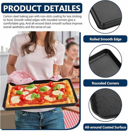 P&P CHEF 16 Inch Baking Cookie Sheet Pan, Carbon Steel Oven Tray, Non Stick Bakeware for Cooking Baking Bread Meat Vegetables, Sturdy & Healthy, Easy Clean, 2Pcs