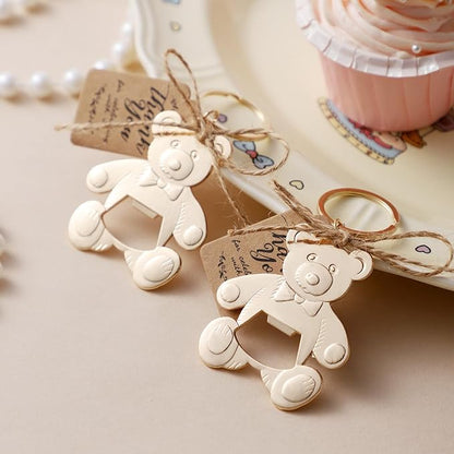 Bottle Openers Baby Shower Return Favors for Guests Cute Bottle Opener Decorations and Souvenirs with Organza Bags Tags for Theme Party Favors (Retro Style,73 pieces) (Teddy bear)